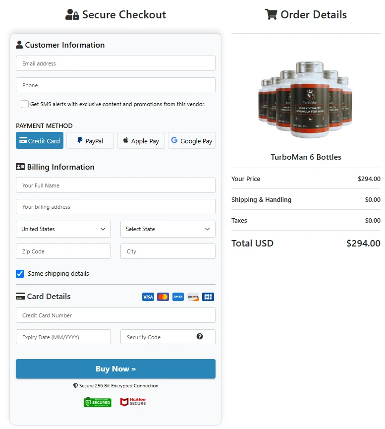 TurboMan Checkout Page